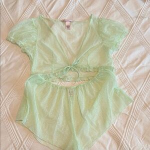 Victoria's Secret Pastel Mint Sheer Polka Dot Two-Piece Pajama Set